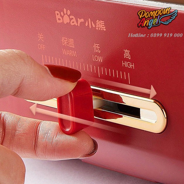 Bếp điện đa năng cao cấp 3 khay tháo rời (nướng,lẩu, hấp) BEAR DBC-C18N2 màu đỏ full bộ bảo hành 12 tháng
