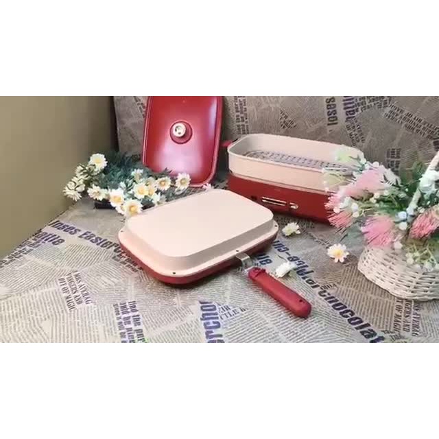 Bếp điện đa năng cao cấp 3 khay tháo rời (nướng,lẩu, hấp) BEAR DBC-C18N2 màu đỏ full bộ bảo hành 12 tháng