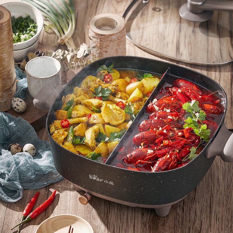 Nồi lẩu điện đa năng Bear DHG-C60-F2 thanh gạt thế hệ mới, chế độ tự ngắt khi hết nước, 3 mức nhiệt tiện lợi