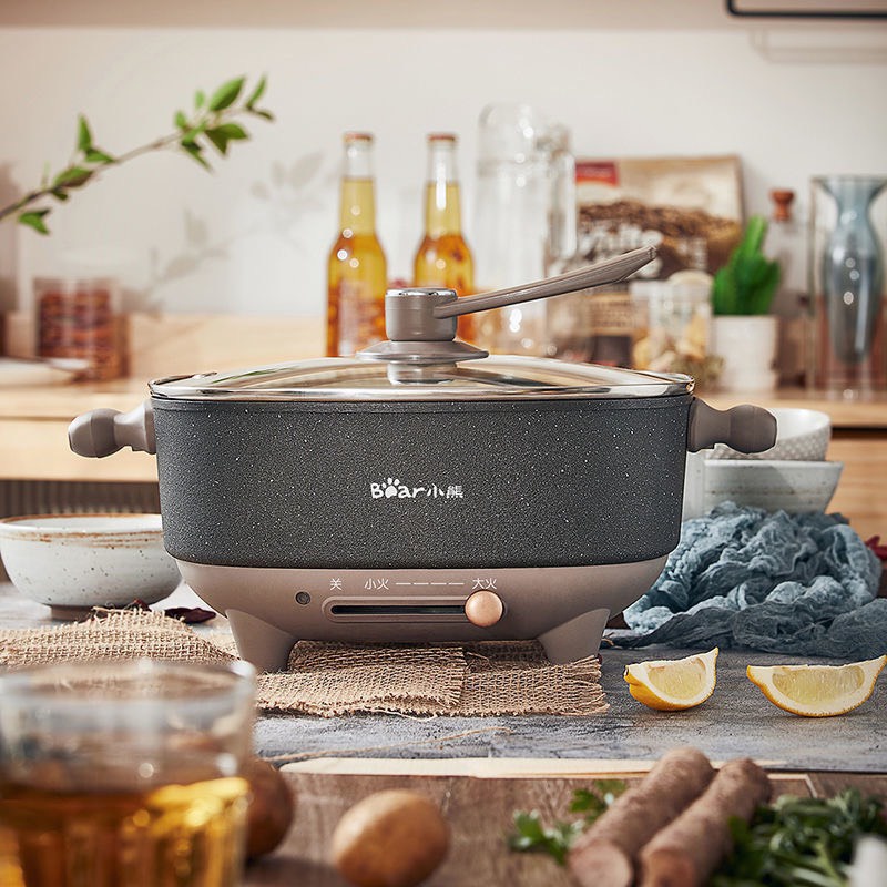 Nồi lẩu điện đa năng Bear DHG-C60-F2 thanh gạt thế hệ mới, chế độ tự ngắt khi hết nước, 3 mức nhiệt tiện lợi