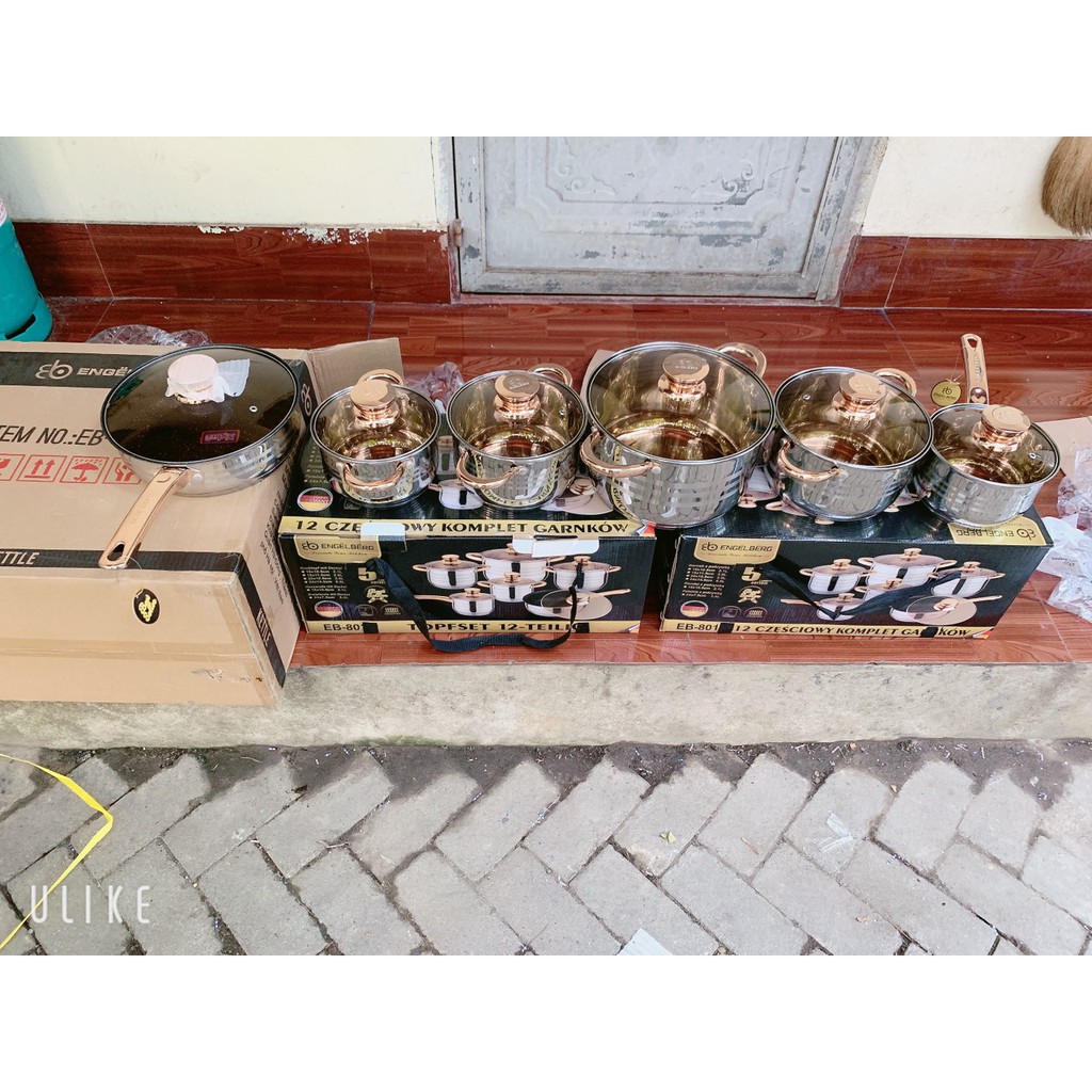 Bộ XOONG NỒI ENGELBERG Cao cấp. Hàng nhập khẩu từ Đức - 12 chi tiết.