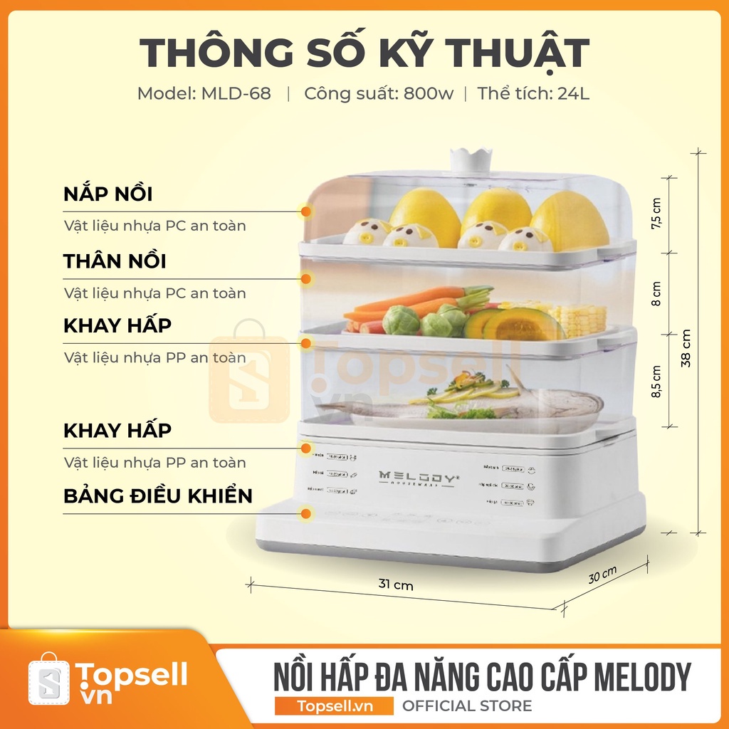 Nồi Hấp Thực Phẩm Uringo 3 Tầng Dung Tích 18L Siêu Tiện Lợi - Chính hãng