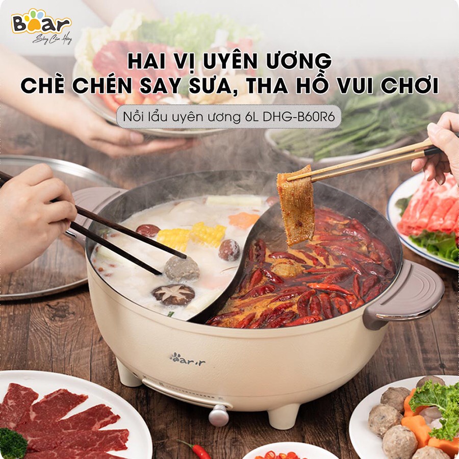Nồi lẩu uyên ương 6L Bear DHG-B60R6.
