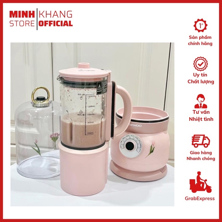 Máy xay nấu làm sữa hạt sinh tố DAEWOO FP02 dung tích 1500ml màu trắng/hồng ,bảo hành 12 Tháng .