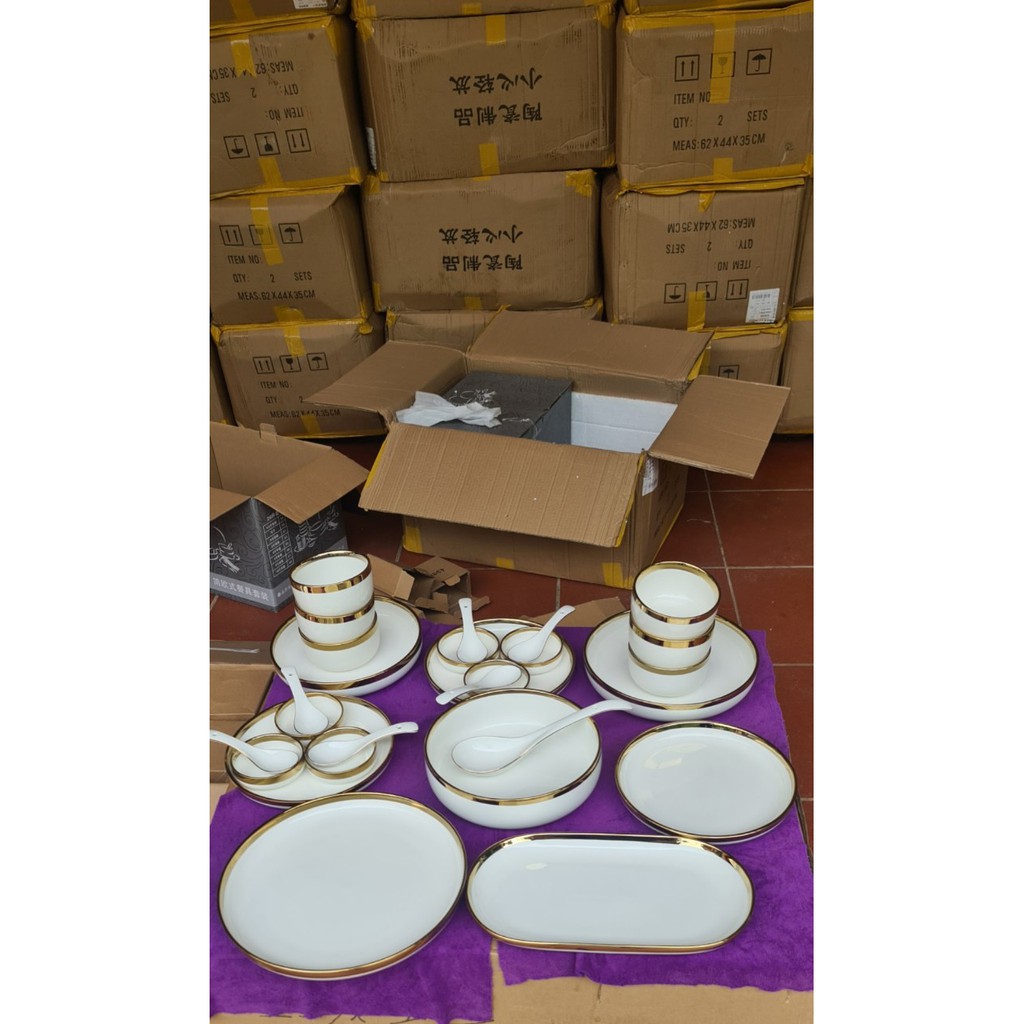 Bộ bát đĩa vân đá cẩm thạch trắng xám cao cấp sang trọng- tặng kèm 1 bộ đũa hàn quốc hàng loại 1 sáng bóng đẹp .