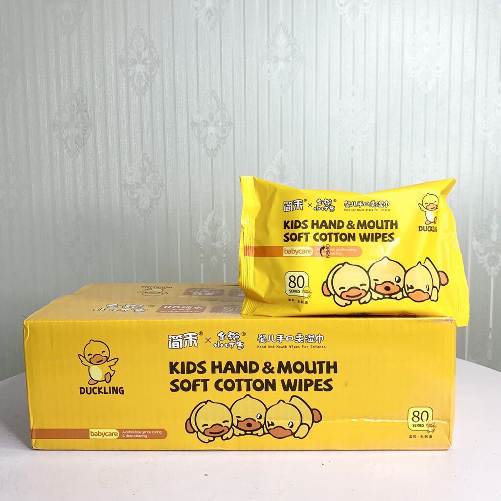 1 Bịch Khăn Giấy,Giấy Ướt Con Vịt Vàng Lau mặt dùng cho bé hoặc tẩy trang lau giày 10x18cm .