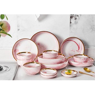 BỘ BÁT ĐĨA XANH CỔ VỊT VIỀN VÀNG 28 MÓN phong cách Châu Âu cực sang trọng,