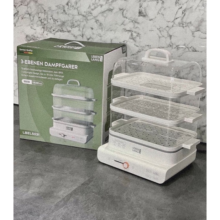 Nồi hấp điện đa năng LEBENLANG LBEL5031 nồi hấp 3 tầng, siêu tiện lợi, dung tích 18L, công suất 900W - hàng chính hãng