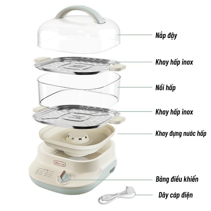 Nồi Hấp Hai Tầng Bear DZG-C60W9Chính Hãng Dung tích 6L