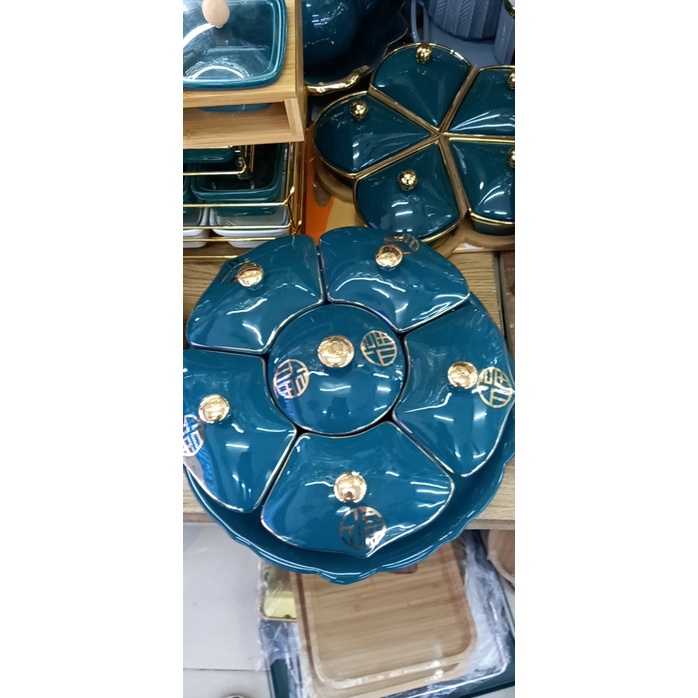 Bộ khay sứ đựng bánh mứt kẹo cao cấp ngôi sao xanh, trắng, thích hợp dùng trong ngày lễ tết, các buổi tiệc