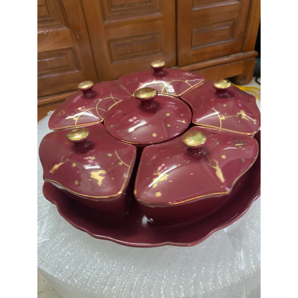Bộ khay sứ đựng bánh mứt kẹo cao cấp ngôi sao xanh, trắng, thích hợp dùng trong ngày lễ tết, các buổi tiệc