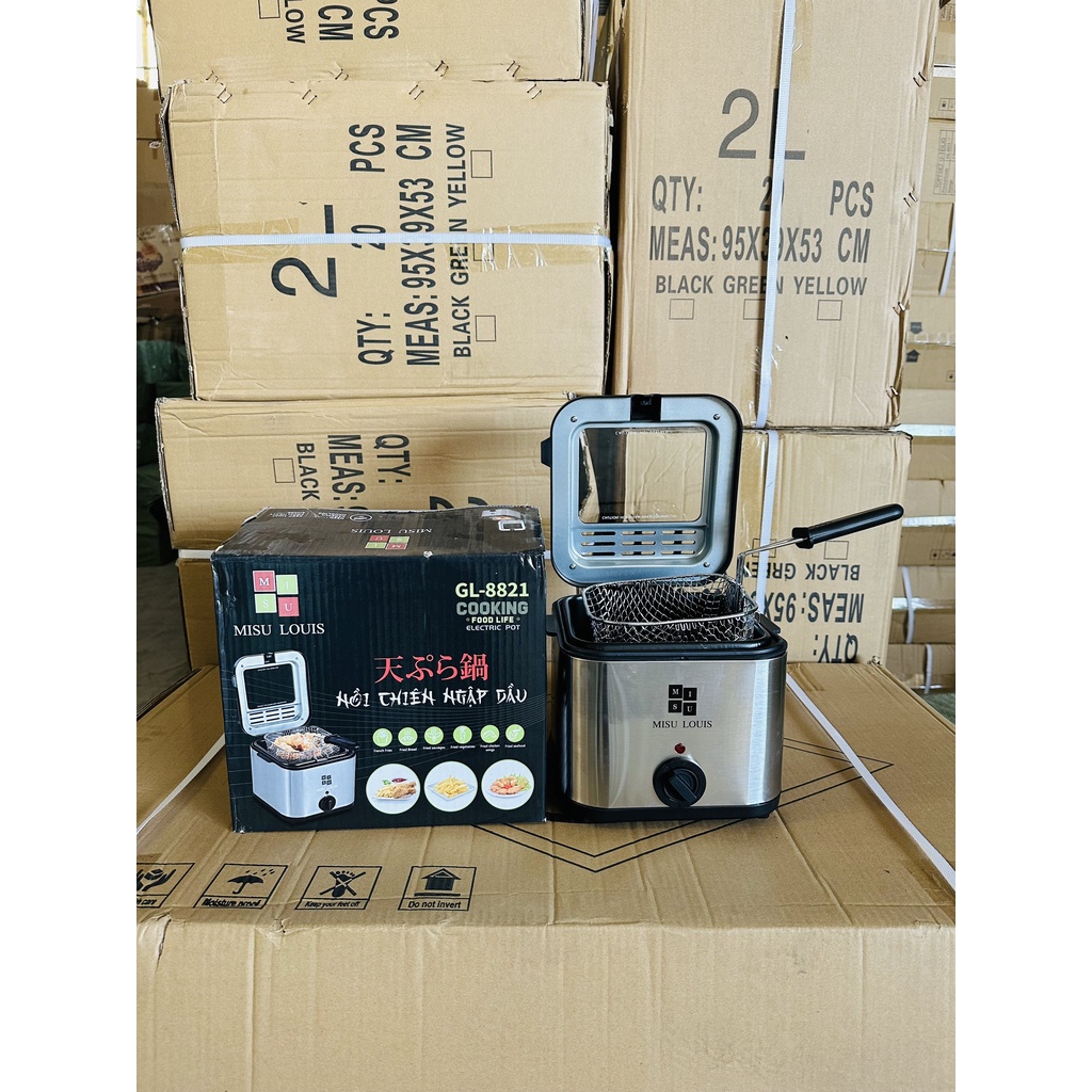 NỒI CHIÊN NGẬP DẦU MISU GL 8821 - NỒI ĐIỆN CHIÊN CÁ VIÊN - KHOAI TÂY 2,5L - BẢO HÀNH 12 THÁNG .