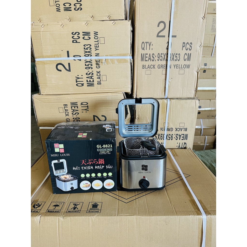 NỒI CHIÊN NGẬP DẦU MISU GL 8821 - NỒI ĐIỆN CHIÊN CÁ VIÊN - KHOAI TÂY 2,5L - BẢO HÀNH 12 THÁNG .