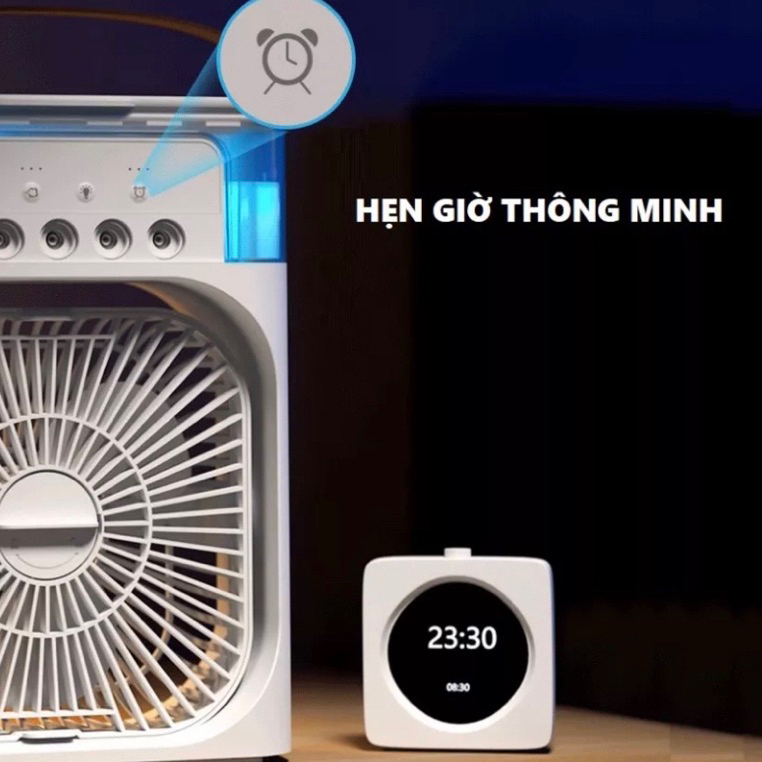 Quạt Điều Hòa Hơi Nước Mini, Quạt Phun Sương Tạo Ẩm Làm Mát Để Bàn, Hẹn Giờ Thông Minh Tích Hợp Đèn Ngủ