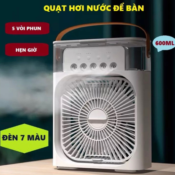 Quạt Điều Hòa Hơi Nước Mini, Quạt Phun Sương Tạo Ẩm Làm Mát Để Bàn, Hẹn Giờ Thông Minh Tích Hợp Đèn Ngủ