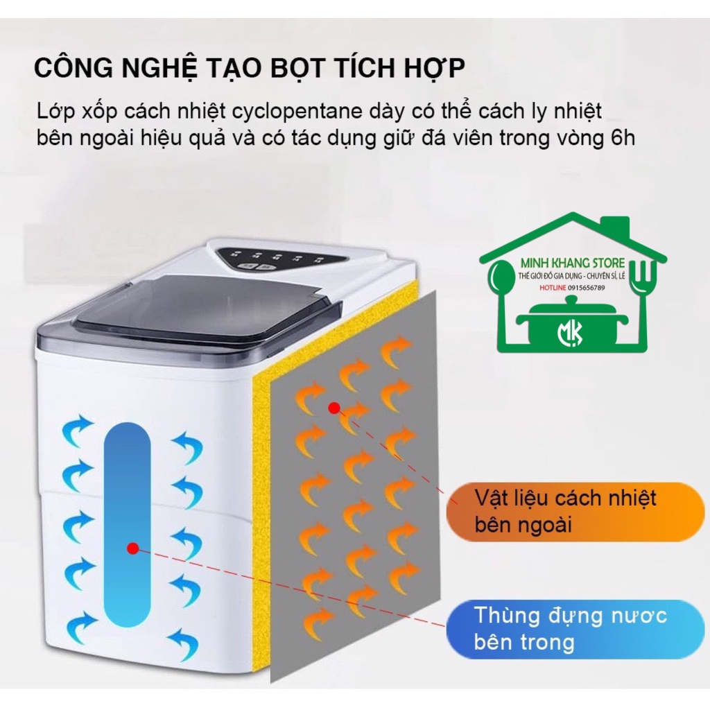 Máy Làm Đá Viên Kaisa Villa Model JD-8076 - Làm đá tự động 6-13 phút, Bảo hành 12 tháng