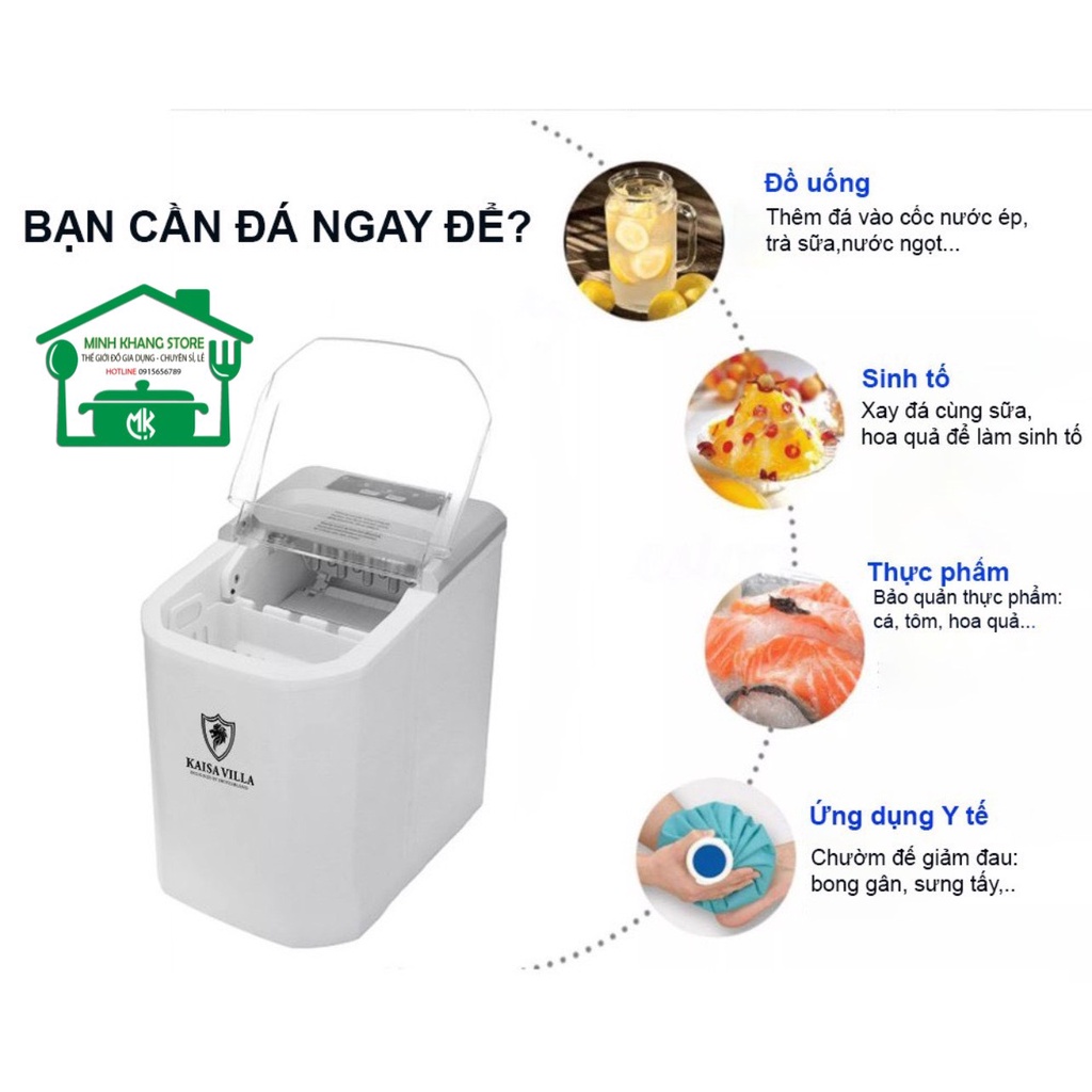 Máy Làm Đá Viên Kaisa Villa Model JD-8076 - Làm đá tự động 6-13 phút, Bảo hành 12 tháng
