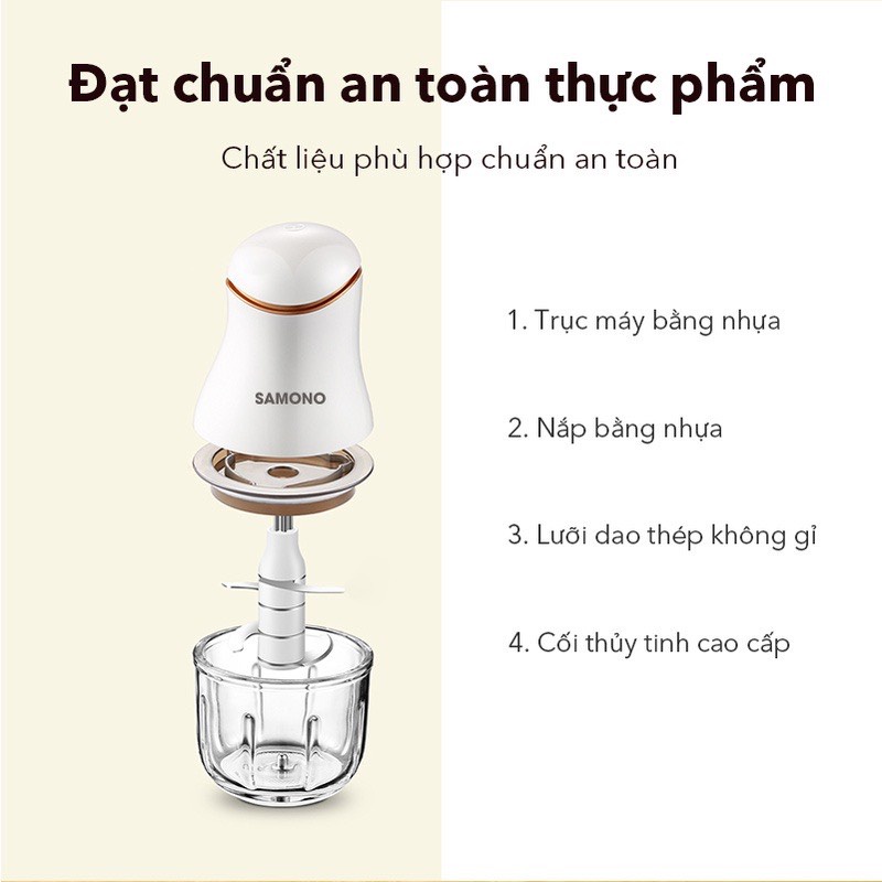 Máy Xay Đa Năng Mini Samono SW099 - Xay Thịt Cá, Tỏi Ớt, Rau Củ Quả Cối Thủy Tinh - Hàng Chính Hãng (Bảo Hành 12 Tháng)