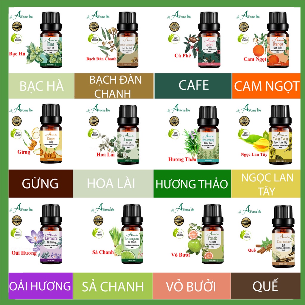 TINH DẦU thiên nhiên, nguyên chất (Tự Chọn 42 Mùi) - Dung tích 10ml