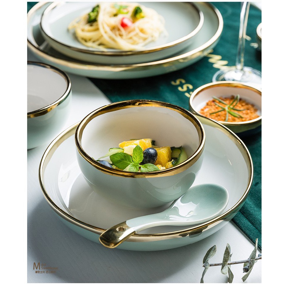 Bộ bát đĩa26 món màu xanh ngọc, phong cách Châu Âu sang trọng,phù hợp trong những bữa cơm gia đình,nhà hàng