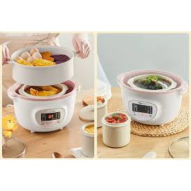 [Bản Quốc Tế]Nồi Nấu Cháo Chậm, Hầm, Ninh Cách Thủy Đa Năng Kèm Lồng Hấp Bear 1.6L (Bản Tiếng Anh)