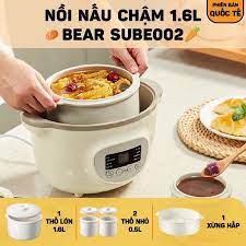 [Bản Quốc Tế]Nồi Nấu Cháo Chậm, Hầm, Ninh Cách Thủy Đa Năng Kèm Lồng Hấp Bear 1.6L (Bản Tiếng Anh)
