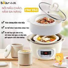 [Bản Quốc Tế]Nồi Nấu Cháo Chậm, Hầm, Ninh Cách Thủy Đa Năng Kèm Lồng Hấp Bear 1.6L (Bản Tiếng Anh)