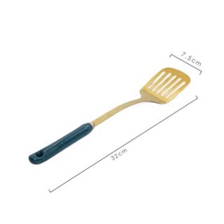 (CÓ SẴN))bộ 6 món muỗng,thìa đảo đồ ăn mạ vàng bằng sứ màu xanh cổ vịt cao cấp cho bếp ăn của bạn sang trọng