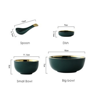 Bộ Bát Đĩa Gốm Sứ Cao Cấp Xanh viền vàng 32 CHI TẾT Bộ Đồ Ăn Phong Cách Châu Âu Dùng Tiệc,Hộ Gia Đình,Nhà Hàng Khách Sạn