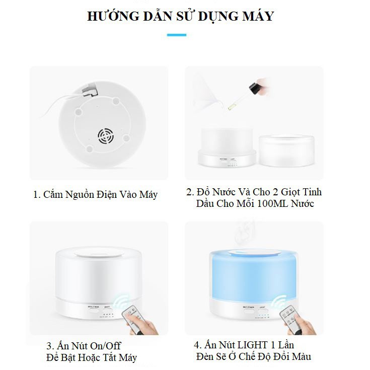 [ Giá Sốc] MÁY PHUN SƯƠNG KHUẾCH TÁN TINH DẦU TRỤ TRONG 500ML CÓ ĐIỀU KHIỂN