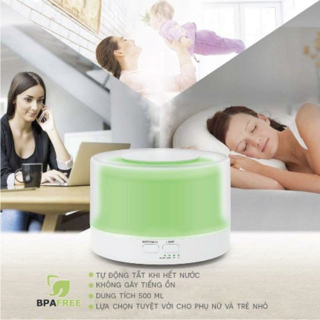 [ Giá Sốc] MÁY PHUN SƯƠNG KHUẾCH TÁN TINH DẦU TRỤ TRONG 500ML CÓ ĐIỀU KHIỂN