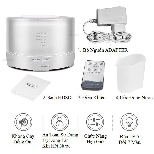 [ Giá Sốc] MÁY PHUN SƯƠNG KHUẾCH TÁN TINH DẦU TRỤ TRONG 500ML CÓ ĐIỀU KHIỂN