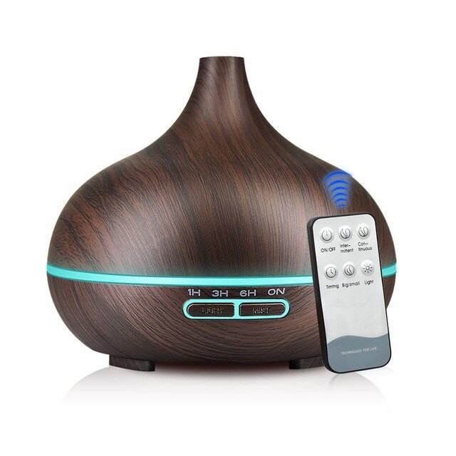 Máy xông tinh dầu , máy khuếch tán tinh dầu cổ cao vân gỗ tối - sáng  550ml với 7 màu đèn led rất đẹp làm đèn ng