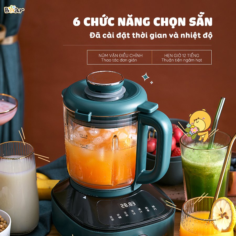 Máy nấu sữa hạt BEAR PBJ-B06W1 , Máy Làm Sữa Hạt Đa Năng Dung Tích Lớn 1L Công Suất 600W - Hàng Chính Hãng