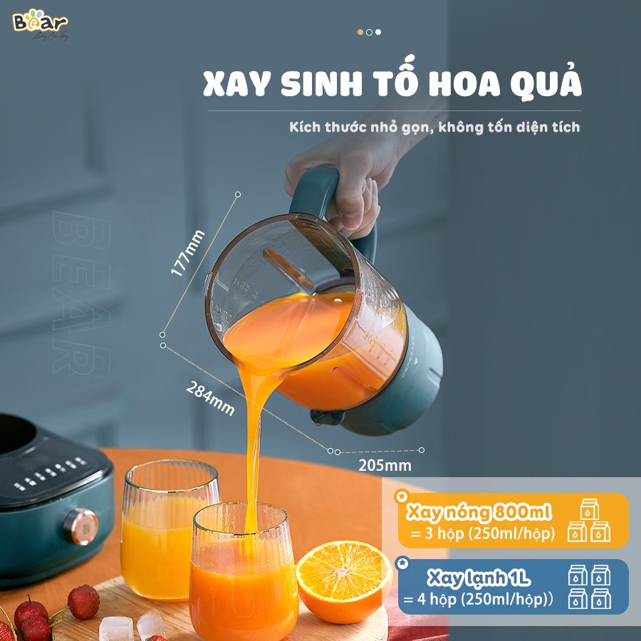 Máy nấu sữa hạt BEAR PBJ-B06W1 , Máy Làm Sữa Hạt Đa Năng Dung Tích Lớn 1L Công Suất 600W - Hàng Chính Hãng