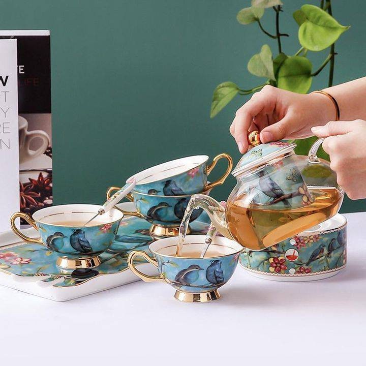 Bộ ấm trà gốm sứ cao cấp, sang trọng ( kèm giá treo vàng)
