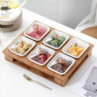 Khay mứt sứ nắp kính kết hợp đế gỗ đơn giản - hiện đại