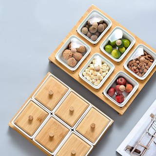 Khay mứt sứ nắp kính kết hợp đế gỗ đơn giản - hiện đại