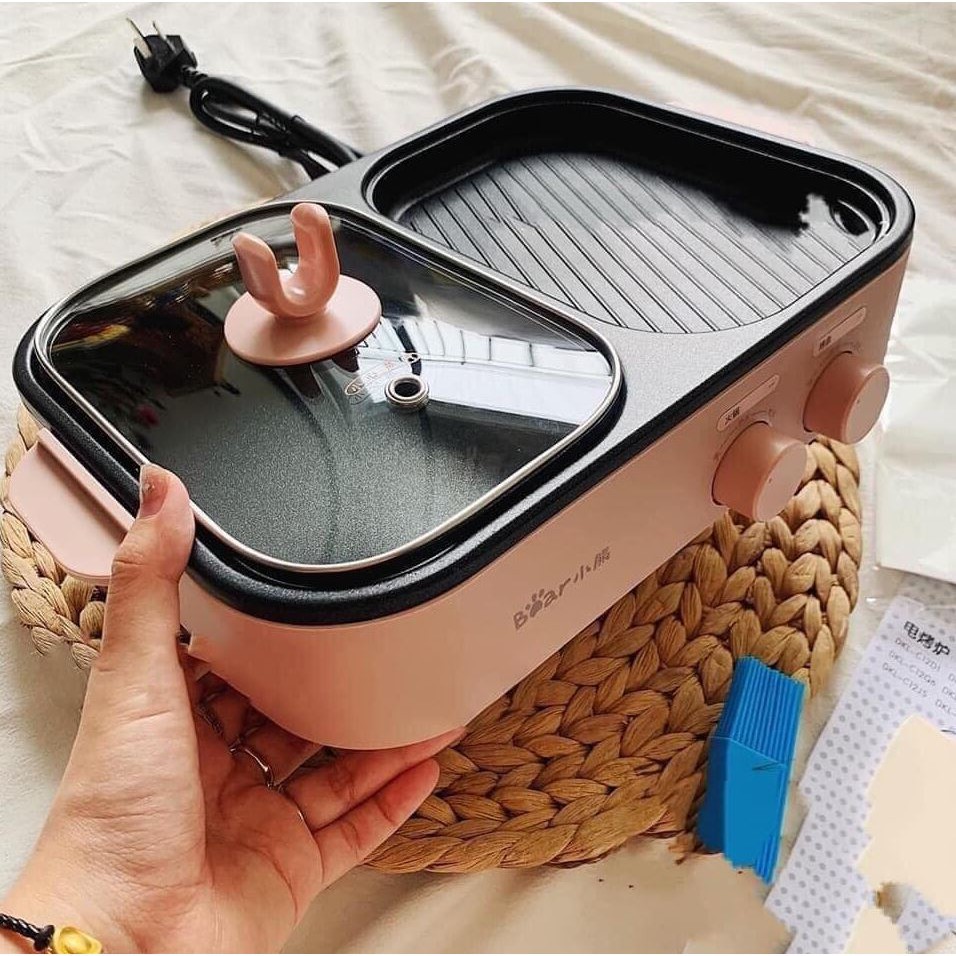 có sẵn Bếp lẩu nướng Bếp điện 2 ngắn Bear đa năng cao cấp Hàn Quốc (2 in 1) HÀNG CHINH HÃNG