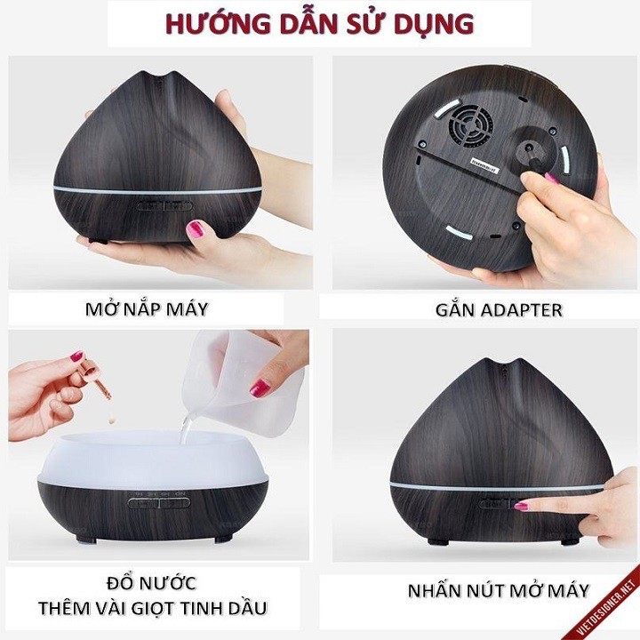 MÁY XÔNG TINH DÂU phun suong  khuech tan tinh dau  -BÚP SEN VÂN GỖ