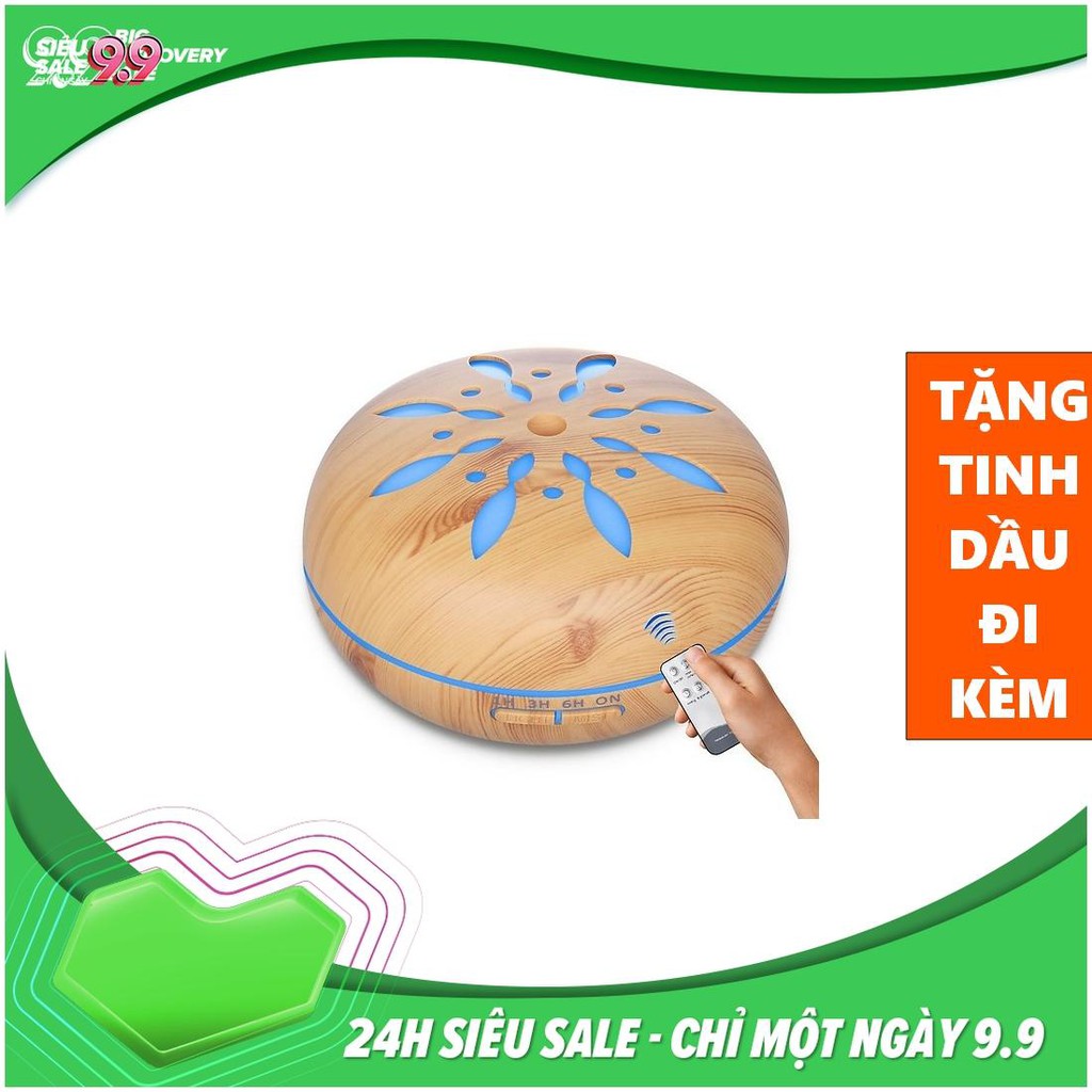 Máy Xông Tinh Dầu Phun Sương CÁNH HOA Vân Gỗ Cao Cấp- Tích Hợp Remote