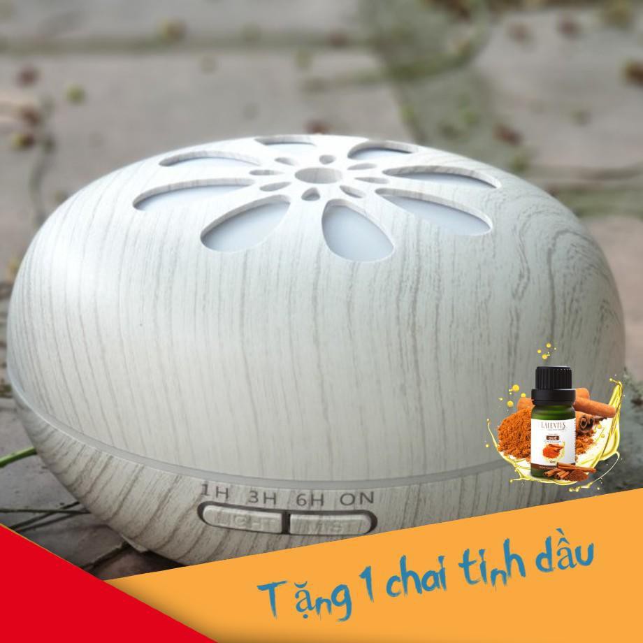 Máy Xông Tinh Dầu Phun Sương CÁNH HOA Vân Gỗ Cao Cấp- Tích Hợp Remote