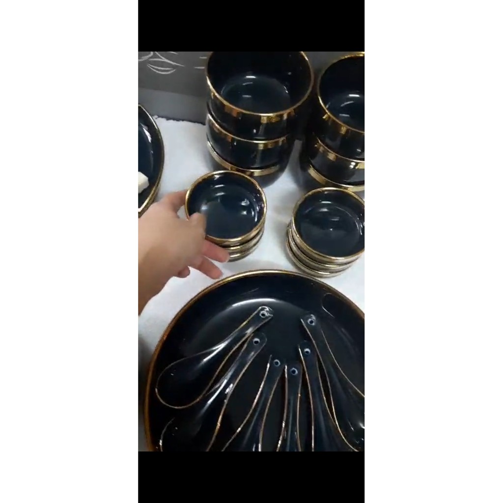 Bộ bát đĩa XANH ĐẬM TÍM cao cấp  sang trọng, chất men chuẩn