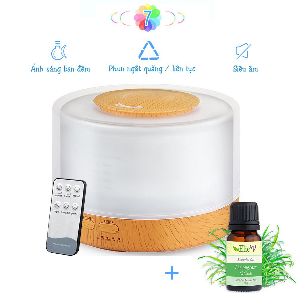 Máy Khuếch Tán Tinh Dầu Phun Sương HÌNH TRỤ TRÒN VÂN GỖ 500ML tặng kèm tinh dầu 10ml