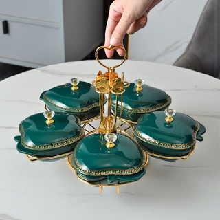 Khay mứt bánh kẹo hoa quả sứ Bắc Âu cao cấp 5 ngăn kèm dĩa.