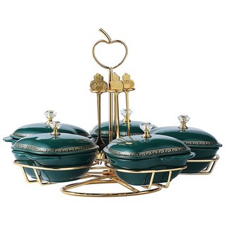 Khay mứt bánh kẹo hoa quả sứ Bắc Âu cao cấp 5 ngăn kèm dĩa.