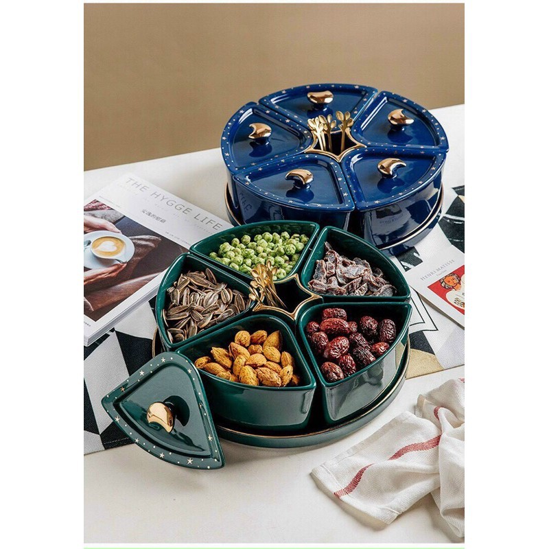 Bộ 5 khay sứ đựng bánh mứt kẹo cao cấp, thích hợp dùng trong ngày lễ tết, các buổi tiệc.