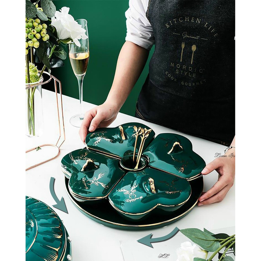Bộ 5 khay sứ đựng bánh mứt kẹo cao cấp, thích hợp dùng trong ngày lễ tết, các buổi tiệc.