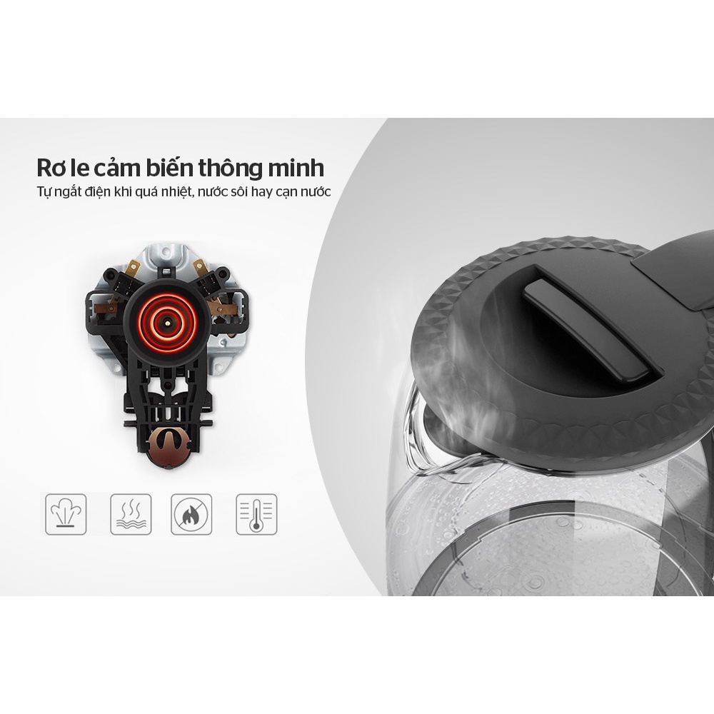 Bình đun siêu tốc 1.8L Sunhouse SHD1215B thủy tinh cao cấp trong suốt - Bảo hành 12 tháng chính hãng toàn quốc