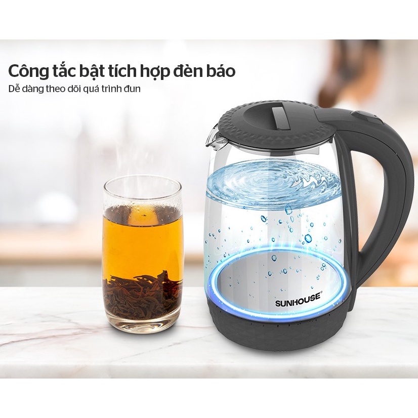 Bình đun siêu tốc 1.8L Sunhouse SHD1215B thủy tinh cao cấp trong suốt - Bảo hành 12 tháng chính hãng toàn quốc